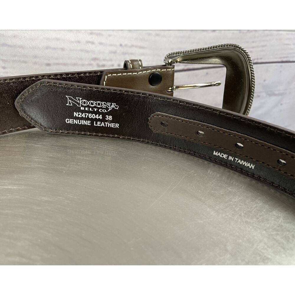 Nocona Leather Belt Men’s Size 38 Western Cowboy Concho Belt Brown Silver Buckle - Picture 4 of 5